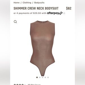 Skims shimmer crew neck bodysuit size S